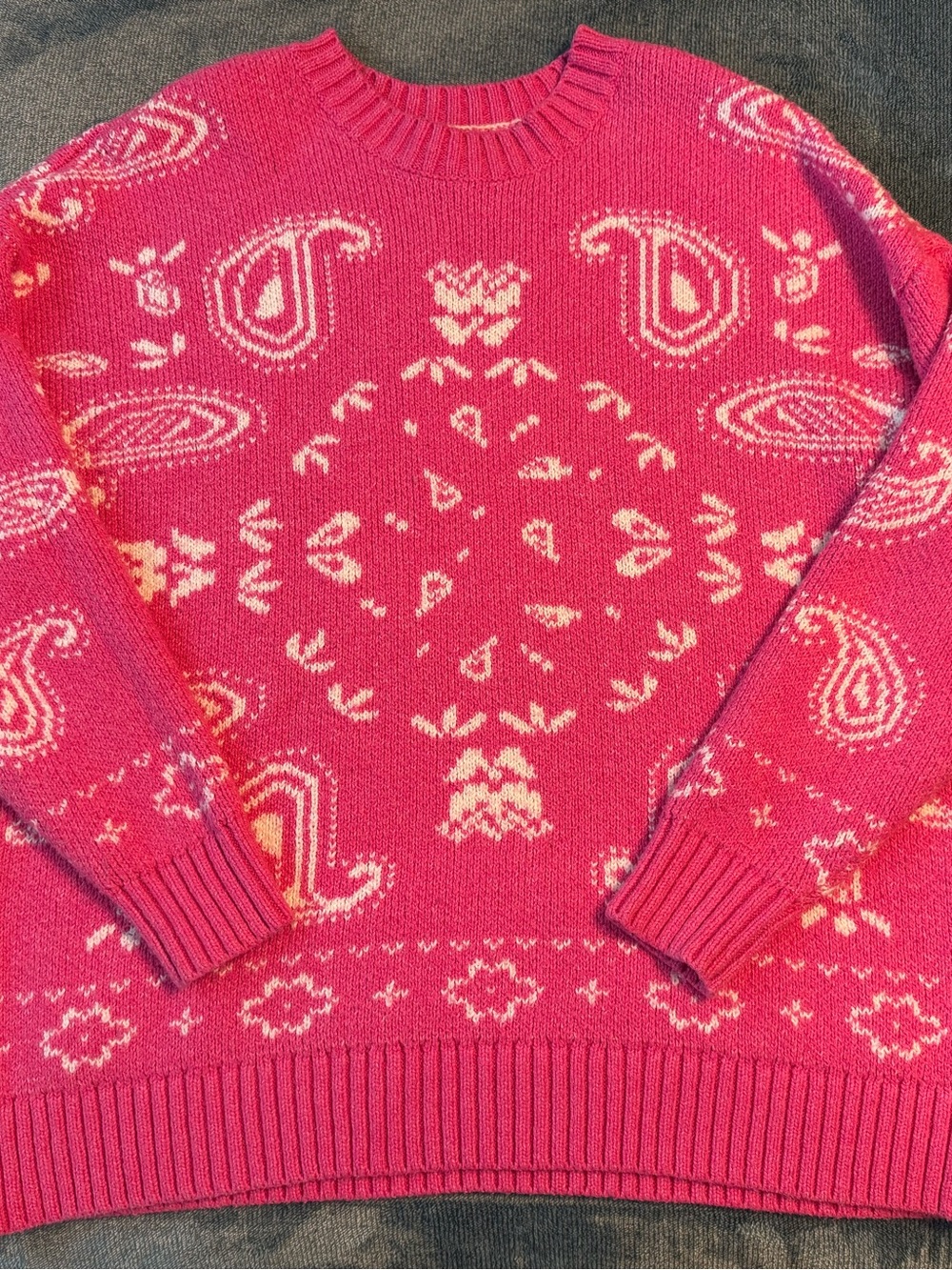 American Eagle Outfitters Pink Paisley Crewneck Sweater